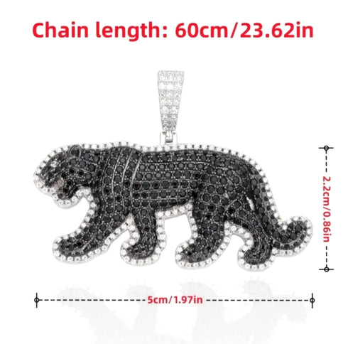 Iced Out 14K Gold Plated Cubic Zirconia Black Jaguar Panther Pendant Necklace