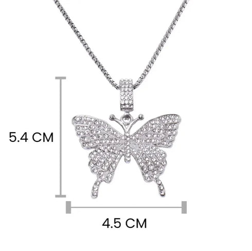 Iced Out Paved 14K White Gold Plated Cubic Zirconia Butterfly Pendant Necklace