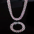 2Pc FULLY ICED 14K White Gold Plated CZ Miami Cuban Link Chain Necklace & Bracelet