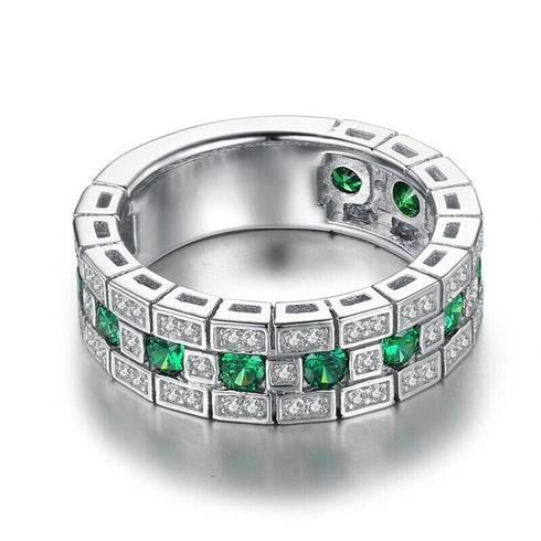 Spectacular Engagement Ring 14K White Gold Plated Green CZ Wedding Band
