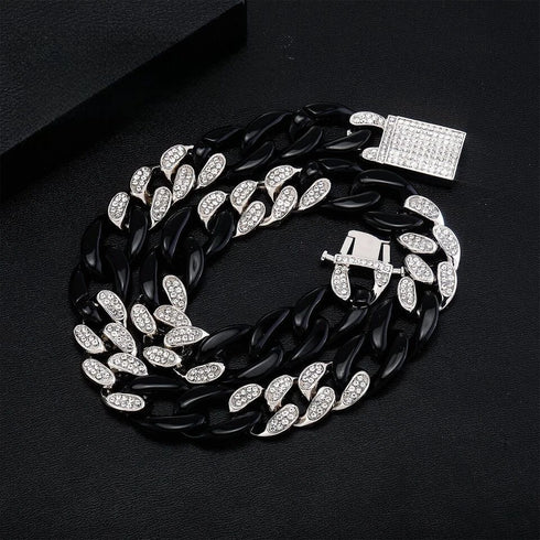 Iced Out 14K Gold Plated CZ Ankh Cross/Avant-Garde 2Tone Cuban Necklace & Bracelet