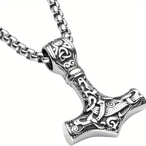 Norse Runes Viking Thor Hammer/Wolf Axe/Wing Cross Sword Amulet Pendant Necklace