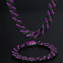2Pc FULLY ICED Bling Rhodium Plated Purple Black CZ Cuban Link Necklace+Bracelet