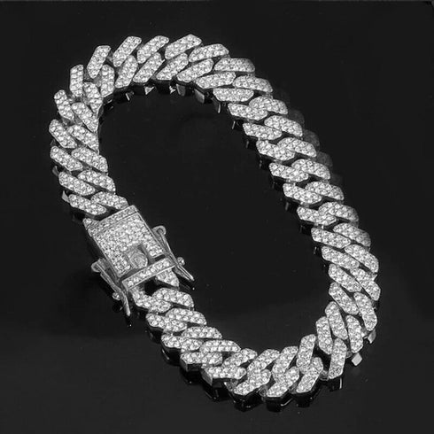 2 Pcs Iced Out Silver & Gold 18K Gold Plated Bling CZ Cuban Miami Link Bracelet