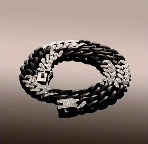 Iced Out 14K Gold Plated CZ Ankh Cross/Avant-Garde 2Tone Cuban Necklace & Bracelet