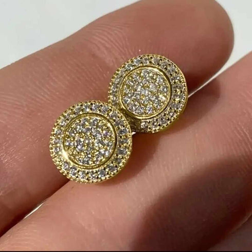 Exquisite Paved 18K Gold Plated Cubic Zirconia Cluster Men Women Stud Earrings