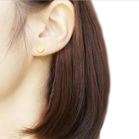 3Pairs 316L Surgical-Steel Flat Round Black Silver Gold Men Women Stud Earrings