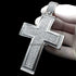 3-Pcs Iced 14K White Gold Plated CZ Large Cross Pendant with Cuban Necklace & Bracelet