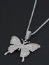 Iced Out Paved 14K White Gold Plated Cubic Zirconia Butterfly Pendant Necklace
