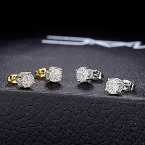 2Pair Exquisite Micro Pave 14K Gold Plated Cubic Zirconia Men Women Stud Earring