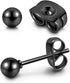 6Pairs 316L Surgical Steel Black Ball Round 3/4/5/6/7/8mm Men Women Stud Earring
