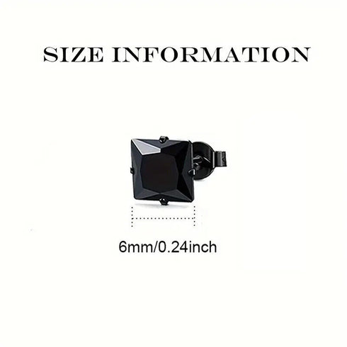 3 Pairs 14K Gold Plated Square Cubic Zirconia Solitaire Men Women Stud Earrings