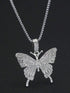 Iced Out Paved 14K White Gold Plated Cubic Zirconia Butterfly Pendant Necklace