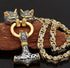 Titanium Norse Viking Twin Wolf W/Thor's Hammer 2-Tone Pendant Necklace
