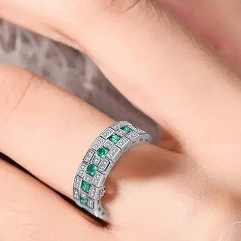 Spectacular Engagement Ring 14K White Gold Plated Green CZ Wedding Band