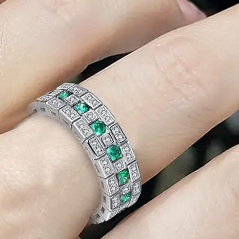 Spectacular Engagement Ring 14K White Gold Plated Green CZ Wedding Band