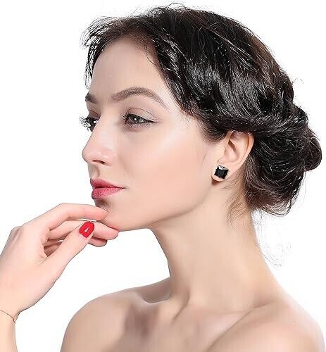 2 Pairs of 316L Surgical-Steel Black & Silver Square CZ Men Women Stud Earrings