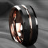 Men's 8mm Tungsten Brushed Black Rose Gold Grooved Comfort-Fit Wedding Band