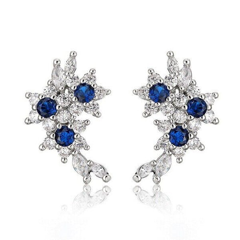 Luxury Cubic Zirconia Blue Sapphire 14K White Gold Plated Earrings for Women