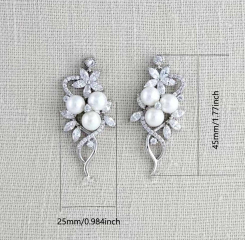 Stunning White Pearl 14K White Gold Plated Cubic Zirconia Women Earrings