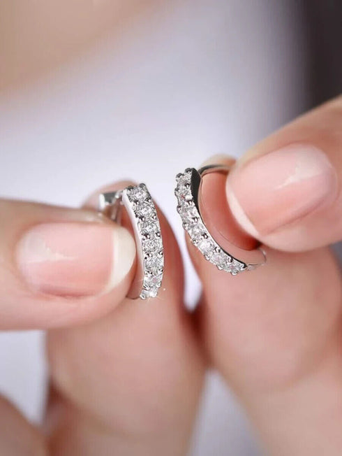 Elegant 14K White Gold Plated Paved Cubic Zirconia Men Women Huggie Hoop Earring