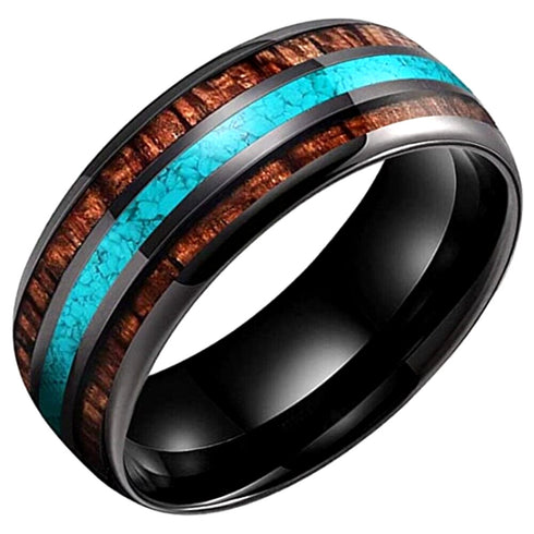 Men's 8mm Tungsten Carbide Crushed Turquoise Koa Wood Comfort-Fit Wedding Band