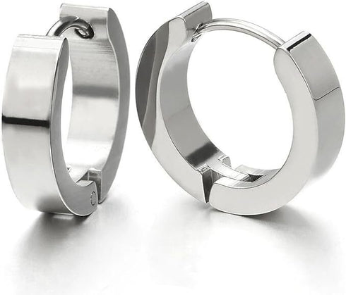 2pcs Titanium Steel Classic Hypoallergenic Men & Women Huggie Hoop Earrings