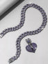 ICED OUT Broken Heart Rhodium Plated Purple Cubic Zirconia Cuban Chain Necklace