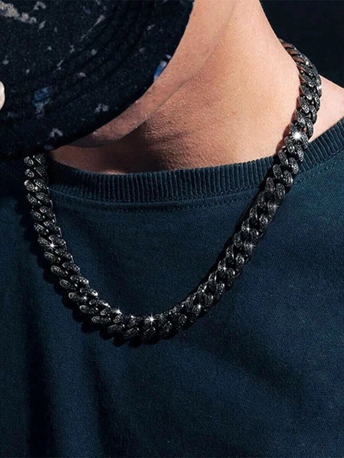 2Pcs Men Iced Out Gun Black Rhodium Plated CZ Cuban Link 55CM Necklace & Bracelet Set