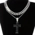 3-Pc Iced Out 14K Gold Plated CZ Black Cross Pendant W/20" Rope Chain+Cuban Necklace