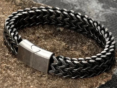 Stylish Men's High Quality Titanium Steel Double Curb Chain Magnetic Bracelet