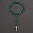 Green Malachite & Hematite Beaded Rosary Cross Pendant Necklace