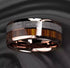 Men 8mm Tungsten Rose Gold Plated Silver Koa Wood Inlay Engagement Wedding Band