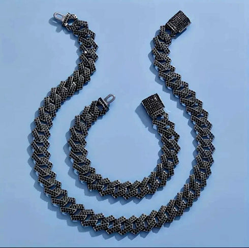 2 Pc FULLY ICED Black Rhodium Plated Cubic Zirconia Necklace & Bracelet