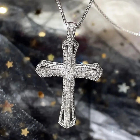 Iced Out Bling 14K Gold Plated Cubic Zirconia Blessed Cross Pendant Necklace