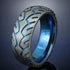 Men 8mm Titanium Motorcycle Tire Tread Pattern & Anodized Inlays Non-Fading Band
