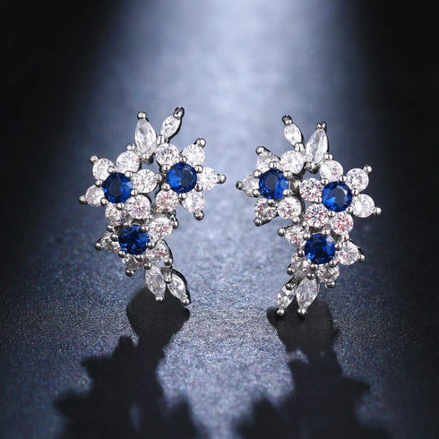 Luxury Cubic Zirconia Blue Sapphire 14K White Gold Plated Earrings for Women