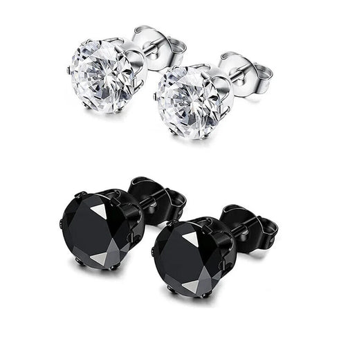 3Pairs Stunning 14k Gold Plated Solitaire Round Cubic Zirconia 6mm Stud Earrings