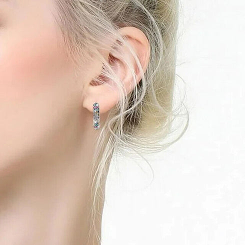 Multicolor Paved 14K White Gold Plated Cubic Zirconia Women Huggie Hoop Earrings