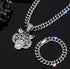 3 Pc Iced Out 14K Gold Plated CZ Tiger Head Pendant & Cuban Chain Necklace & Bracelet
