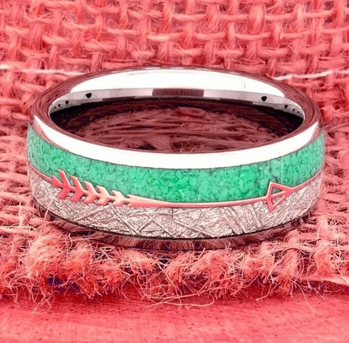 Men's 8mm Tungsten Cupid's Arrow Turquoise & Meteorite Inspired Wedding Band