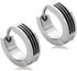 316L Surgical Steel Classic 3 Black Striped Enamel Men & Women Hoop Earrings