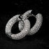 Fully Iced 18K White Gold Plated 3Row Honey Comb Zirconia Men Women Hoop Earring