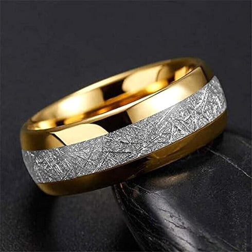 Men's 8mm Titanium Meteorite Inlay Comfort-Fit Polished Engagement Wedding Band