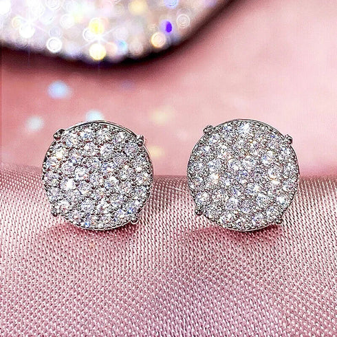 Exquisite Micro Pave 14K White Gold Plated 5A CZ Cluster Men Women Stud Earrings