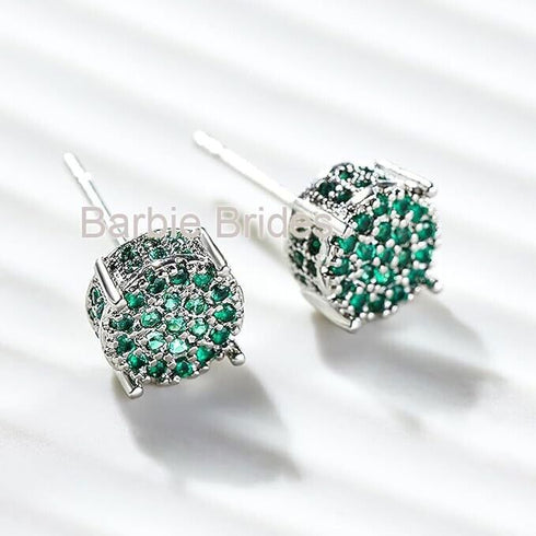 Micro Pave 14K Gold Plated Green Cubic Zirconia Men Women Cluster Stud Earrings