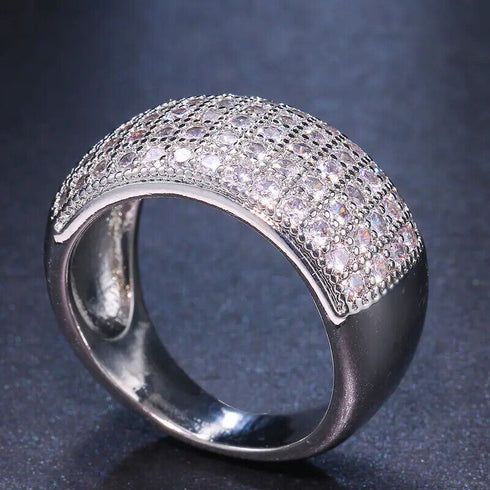Exquisite Pave 14K White Gold Plated Multi Row Cubic Zirconia Men Women Ring