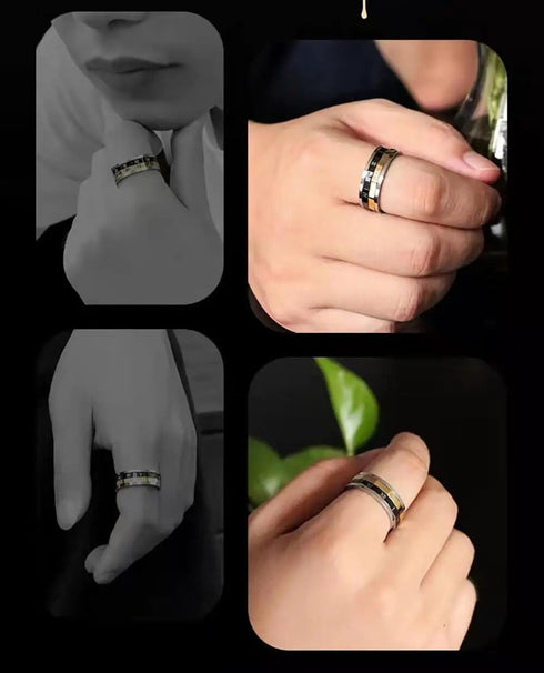 Men's 8mm Titanium Roman Numeral Tri-Color Rotatable Polished Cool Wedding Band