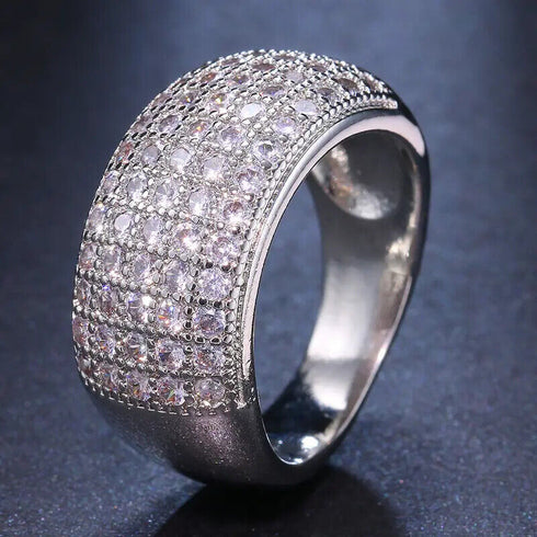 Exquisite Pave 14K White Gold Plated Multi Row Cubic Zirconia Men Women Ring