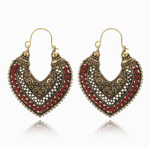 4 Pairs Earrings Retro Ethnic Style Multi-Colored Drop Shaped With Rhinestone